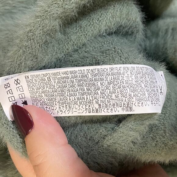 Forever 21 NWT Cropped Sweater-Knit Wrap Top Green Fuzzy Cardigan Sz L - Picture 10 of 12